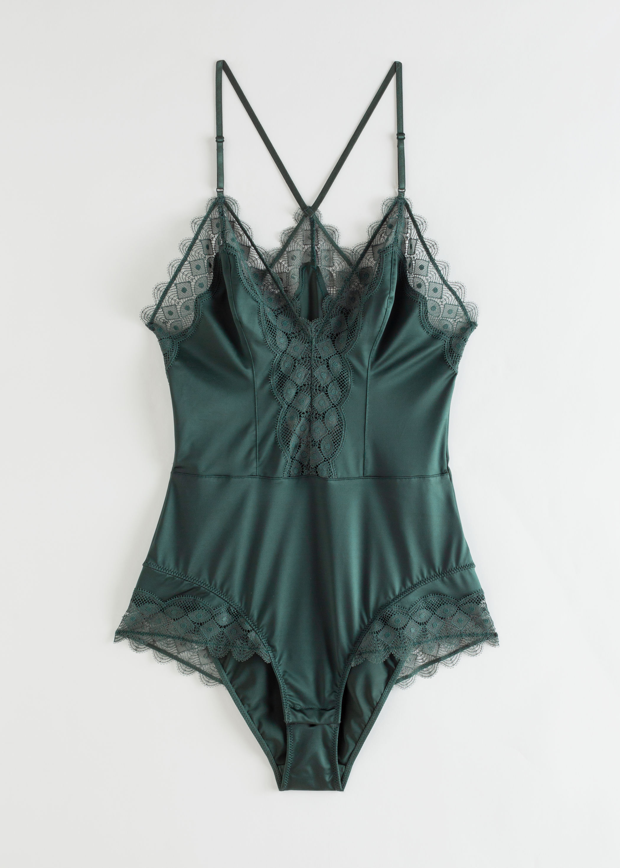 satin lace trim body & other stories